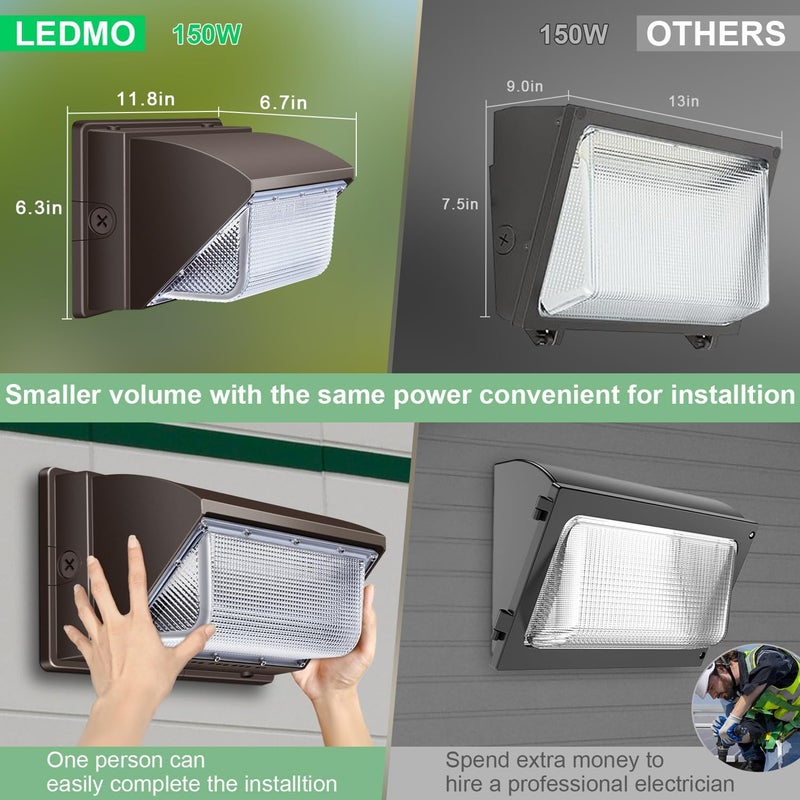 LEDMO LED Wall Pack Light 150w Waterproof Ultra Bright Outdoor Lights Wall Mount 5000K 21000lm Commercial and Industrial Security Flood Lighting Exterior Fixture 100-277V Equivalent Energy Save - Image 5